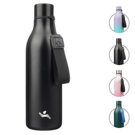 Insulated Water Bottle with Strap,25 oz Double Wall Stainless Steel Vacuum Bottles Metal Water Flask,Black