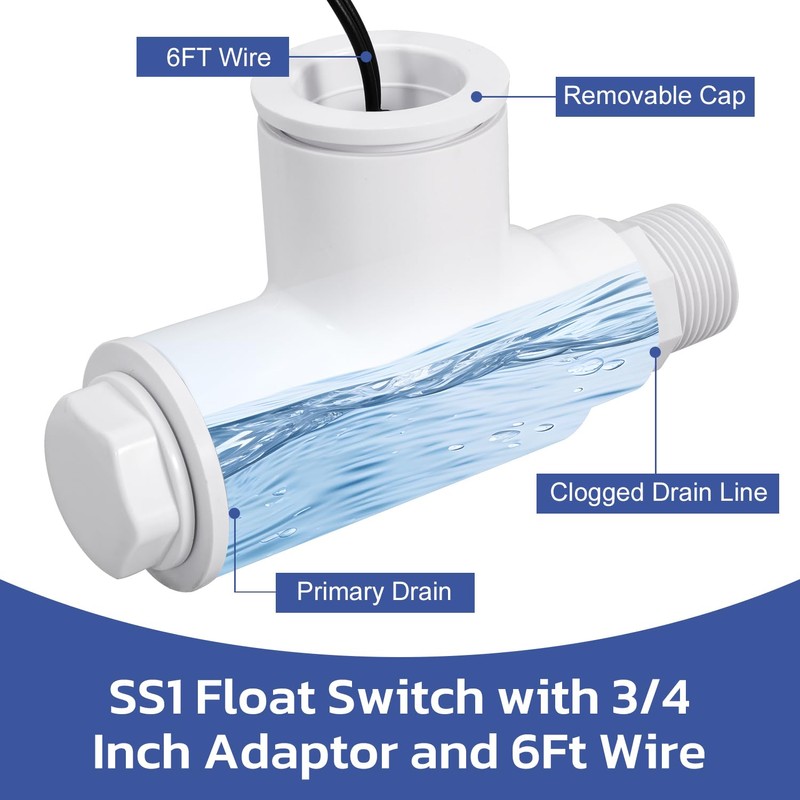 Seweder SS1 Float Switch Condensate Overflow Switch with 3/4 Inch