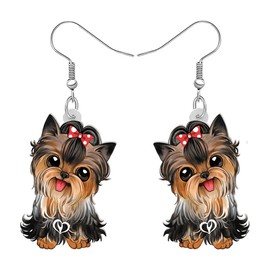 OUSIO Acrylic Cute Brown Yorkshire Terrier Dog Earrings Trendy Coffee Cup Puppy Dangle Jewelry For Women Charm Accessories Gifts (Brown)