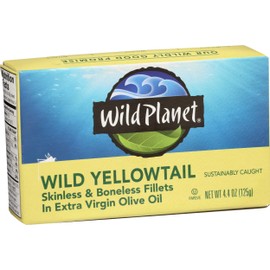 Wild Planet Wild Yellowtail Fillets in Organic Extra Virgin Olive Oil, Skinless & Boneless, Tinned Fish, Sustainably Wild-Caught, Non-GMO, Kosher, Gluten Free, Keto and Paleo, 4.4 Ounce Single Unit