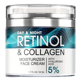 Retinol and Collagen Moisturizer Face Cream with Hyaluronic Acid 5%, Day and Night, 1.7 fl oz