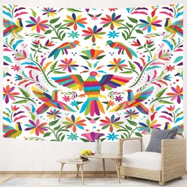 Bzhilja - Tapiz mexicano, tradicional mexicano, estilo otomi, tapices con patrón brillante, flores de cachemira, tapiz de color étnico, para colgar en la pared para recámara, sala de estar, hogar, 60