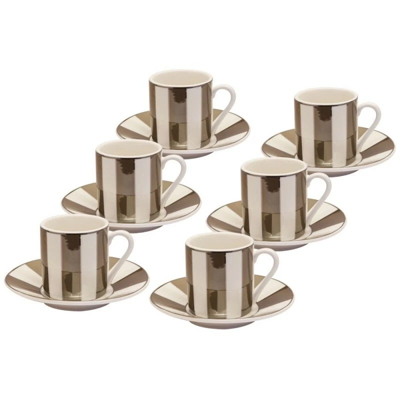 Grace's Teaware Luxury Metallic Pewter Stripe 12 Piece Espresso Set