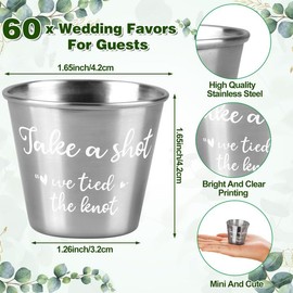 CoscosX 60 Set Wedding Favors for Guests Bulk Includes 1.5 oz Stainless Steel Shot Glasses, Thank You Cards with Organza Bags for Guest wedding Favors Set for Wedding Newlyweds Bridal Shower Gifts
