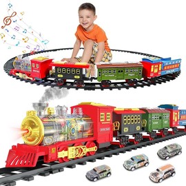 Hot Train Set Toys for Boys with Smokes, Lights and Sound, Toddler Model Trains for 3 4 5 6 7 8+ Years Old Kids Gifts