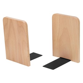 JIANTA Wood Book Ends, 2 Pack Beech Wood Bookends for Shelves, Non-Slip L-Shaped Heavy Duty Bookends, Book Stopper, Bookshelf Holder Stand for Home, Office, Library, School