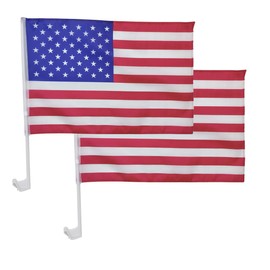 2 Pack American Car Window Flag, 17" x 12" USA American Car Flag with Window Clip, Car Flag with Flag Pole for Most Vehicle Window