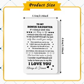 Bonus Daughter Gifts Stepdaughter Birthday Wallet Card from Step Mom Dad Engraved Metal Wallet Insert Card with Inspirational Love Notes from Step Mother Christmas Graduation Gifts for Bonus Daughter