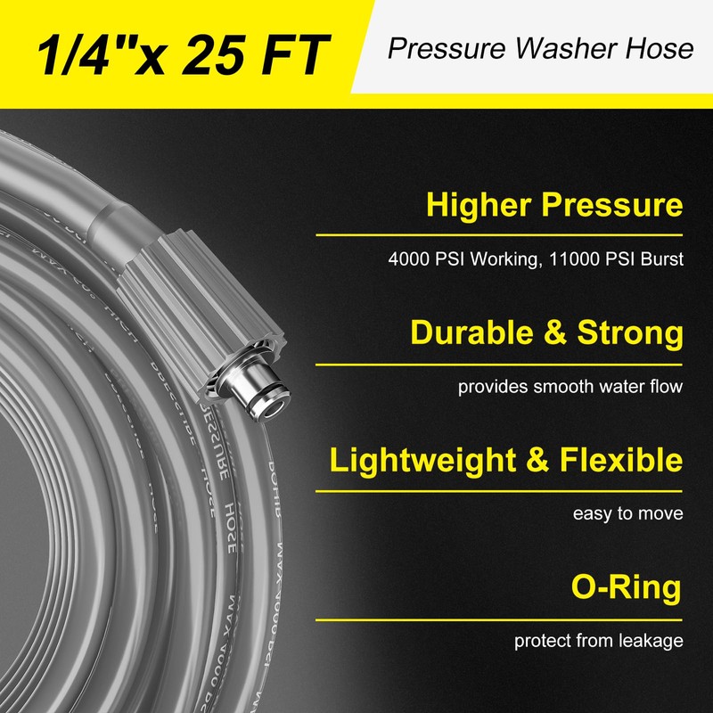 POHIR Pressue Washer Hose 25ft x 1/4", Upgrade Super Flexible