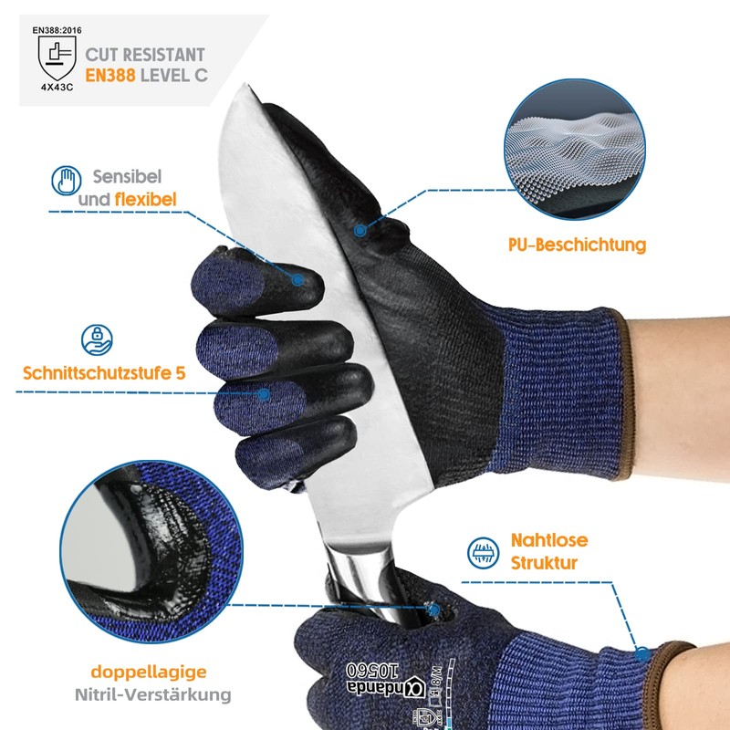 ANDANDA Cut Resistant Gloves Work Gloves 6 Pairs with PU