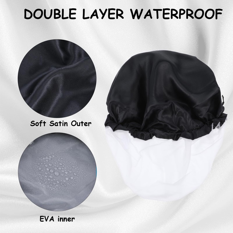 Double Layer Satin Bonnet for Men, Waterproof Bath Shower Cap
