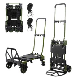 2-1 Folding Hand Truck Dolly, 330LBS Hand Truck Dolly Foldable, Portable Hand Truck Foldable Dolly, Retractable Handle & 4 Rubber Wheels, Hand Cart Foldable for Travel/Luggage/Office/Moving (Green)
