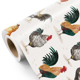 WRAPAHOLIC Farm Chicken Wrapping Paper Roll - Mini Roll - 17 Inch x 16.5 Feet - Farm Fresh Country Design for Birthday, Baby Shower, Country Present Wrapping