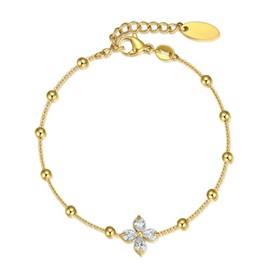 Kylie Y 14k gold-plated blossom charm bracelet cubic zirconia diamond chain bracelets for Women adjustable bracelet, 7inches, 304 stainless steel, zircon