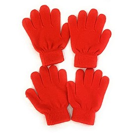 Caprilite 2 Pairs of Kids Children's Magic Primary School Gloves Winter Warm Stretchy Glove UK (Red)