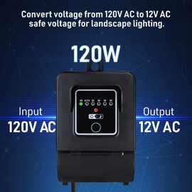 LEONLITE 120W Outdoor Low Voltage Landscape Transformer, 120V AC to 12V AC Transformer with Countdown Timer and Photocell Light Sensor, ETL Listed, IP65 Waterproof, for Outdoor Spotlight Pathway Light