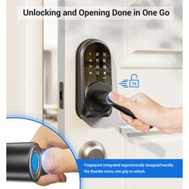 Veise RZ09 Smart Lock, 7-in-1 Keyless Entry with Handle Set, APP Control Fingerprint Deadbolt for Front Door, Electronic Digital Locks with Keypad, Matte Black