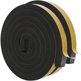 ToLanbbt Black Door Window Weather Stripping Self Adhesive Foam Tape High Density Foam Sealing Strip Window Insulation Weatherproof Gasket Tape 1/2" Wide X 1/2" Thick, 6.5 Ft X 2 Rolls, Total 13 Feet