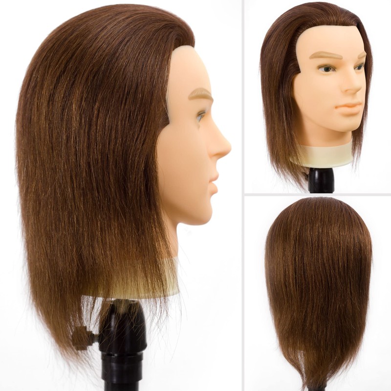 DIRUISI Cabeza de maniquí masculino con cabello 100% humano