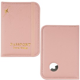 Czzmy Passport Holder with Airtag Slot, Airtag Passport Wallet for Men Women, Slim Leather Passport Holder Case Family for Travel Anti-Lost(1-Lichee Pink)