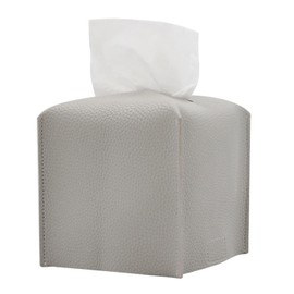 JZS Tissue Box Cover for Modern PU Leather Simple Solid Color Holder Square Tissue Bag, Ideal for Bathrooms,Office,Car,Outdoor Tent,Dining Table, 13 * 13 * 13cm, Silver Gray