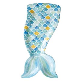 UPware Mermaid Tail Shaped Melamine Serving Platter, Coastal Beach Party Tray, Ocean-Inspired Design, for Snacks, Appetizers, and Desserts, Blue, 17 x 8.75 Inch