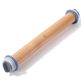 Bamboo Land- Adjustable Rolling Pin with Thickness Rings for Baking, 13.8", 4 Pastel Colored Thickness Rings (2-10 mm or 1/16"-3/8"), Wood Rolling Pins for Baking, Bread, Pizza & Cookie Doughs