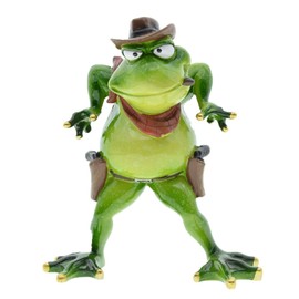 DEARBIRDER Green Frog Decor Role Play Cowboy Frog Figurines, Animal Art Craft Statues Desktop Ornaments Gardening Decor Accessories for Indoor Outdoor