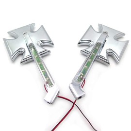 SMT- CHROME BILLET MIRRORS LED BLINKERS TURN SIGNALS MALTESE CROSS SET Compatible with HARLEY