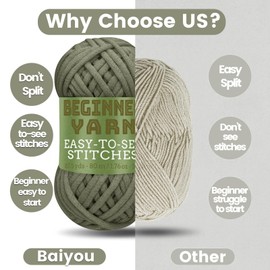 3x50g Beginners Olive Green Yarn, 260 Yards Olive Green Yarn for Crocheting Knitting, Easy-to-See Stitches, Worsted Medium #4, Chunky Thick Cotton Nylon Blend Yarn Yarn for Crocheting