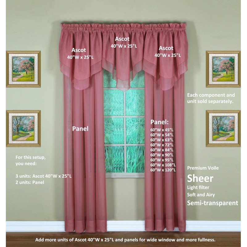 Today's Curtain Emelia Original Voile Ascot 25", Mauve, 40" W