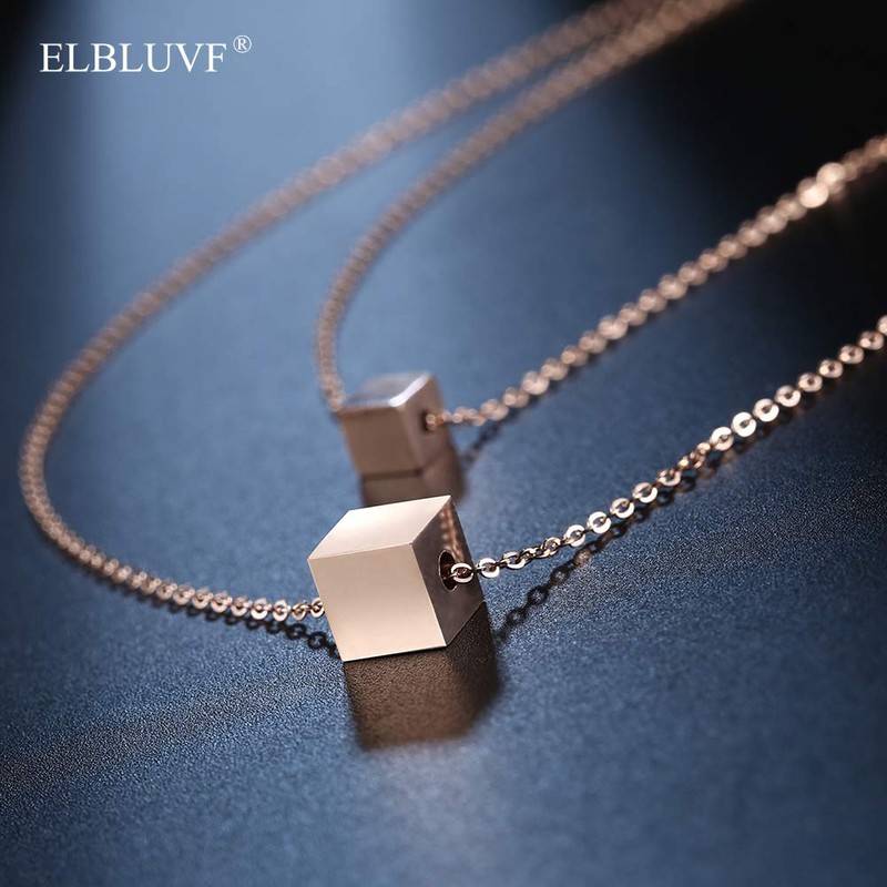ELBLUVF - Cadena Collar con Colgante Cuadrado de Acero Inoxidable,