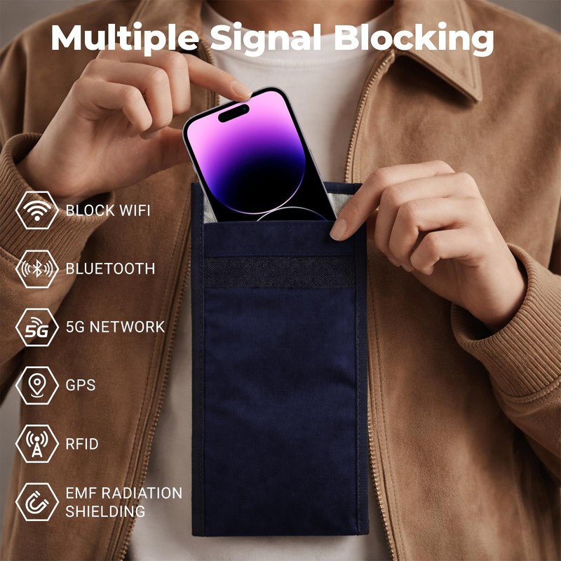 COUSLEWI Faraday Bags for Phones Anti-Theft Protection Navy Blue