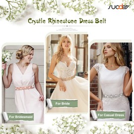 SUOSDEY Bridal Wedding Belt for Dress, Rhinestone Belt for Bridesmaid Gown, Sparkly Applique Sash Belt for Prom Party, 02.rose Gold-pink