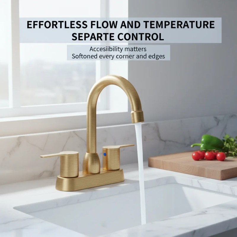 Bathroom Washbasin Faucet 4-Inch Double Handle Brushed Alloy Deck Mount