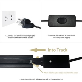 Black Track Lighting Live End Cord Kit with Dimmer Switch, 9.84FT H Track Live End Feed Connector, Suitable for H Type Single Circuit 3-Wire-1 Track Lighting Systems