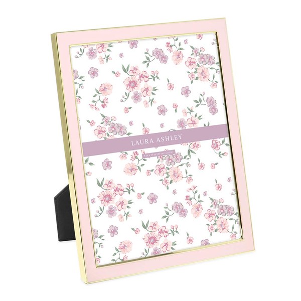 Laura Ashley 8x10 Pink Enamel Picture Frame, Gold Metal Edge