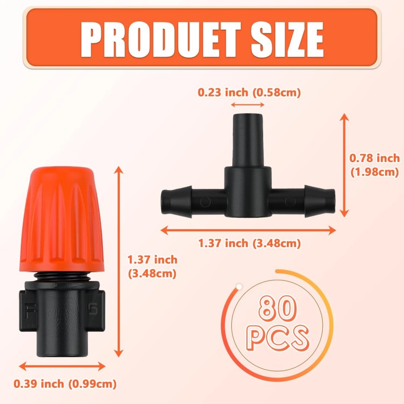 Sumalon 80PCS Adjustable Micro Spray Drip Irrigation Drippers