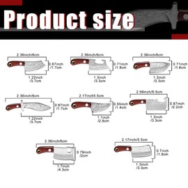 8 Pcs Mini Knifes Damascus Pocket Knife Set Tiny Chef Knife Mini Box Cutter Keychain Butcher Cleaver Stainless Steel with Bottle Opener Sheath Chain for Package Opener Box Cutter