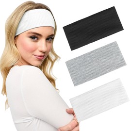 Blooms Women's Sports Headband Elastic Headband Non-Slip Headbands Hairband Yoga Fitness Running Exercise Gym (Black White Grey)