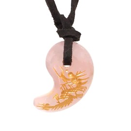 1pc Natural Stone Magatama Necklace Carved Dragon Rose Quartz (Gold)