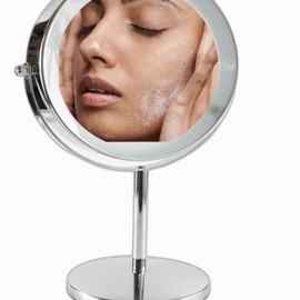 Rechargeable Lighted Makeup Vanity Mirror with Magnification, 8 Inch Double Sided 1X/10X Magnifying Light Up Mirror, Dimmable 360 ° Swivel, Tabletop Desk Cosmetic Cordless Mirror