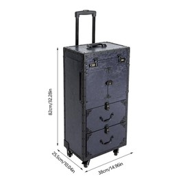 Rolling Lockable Makeup Train Case Hairdressing Travel CaWheels Hair Stylist Travel Case with Hairdryer Holder Hairdressing Trolley with Wheels Cosmetology Case on - Color: Blue