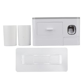 Toothpaste Dispenser Wall Mounted Toothpaste Dispenser Squeezer Kit for Bathroom Accessories Two Cups, Gray