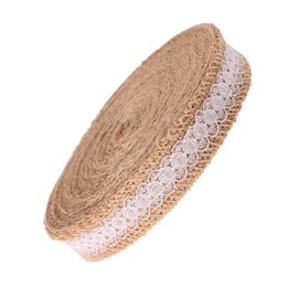 Werownsgso 10 m Jute Ribbon with Lace, 2.5 cm Jute Ribbon Wide, Jute Ribbon Vintage, Natural Hessian Decorative Ribbon for Wedding, Christmas, Birthday, DIY Crafts