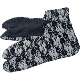 MiAn Women's Double Layer Lace Tabi Socks, Non-slip, Long Sleeves, Kimono, Yukata, For All Seasons, multicolor (white / black)