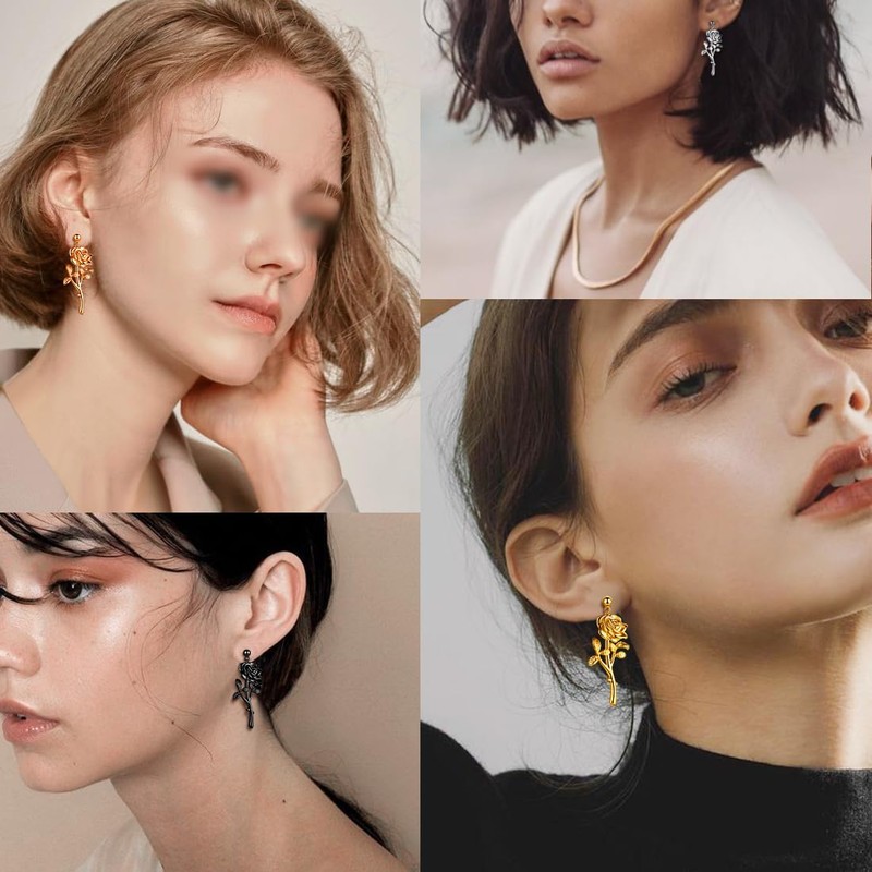 SEIHOP Rose Stud Earrings Flower Earring Elegant Silver Plated Jewelry