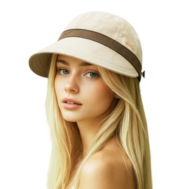 TAGVO Women's Wide Brim Sun Hat, Quick-Dry Waterproof Peaked Cap, Ponytail-Friendly, UV Protection, Foldable & Lightweight Beige