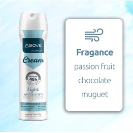 ABOVE Cream Light - 48 Hours Antiperspirant Deodorant for Women - Notes of Passion Fruit - Dry Spray Protects Against Sweat and Body Odor - Delivers Moisturizing Sensations - Alcohol Free - 3.17 oz