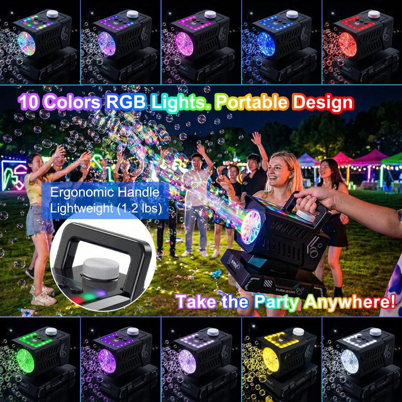 Hanstre Rechargeable Bubble Machine with Remote, RGB Lights & Auto